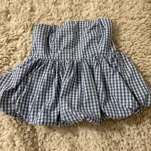 Blue Gingham Strapless peplum top